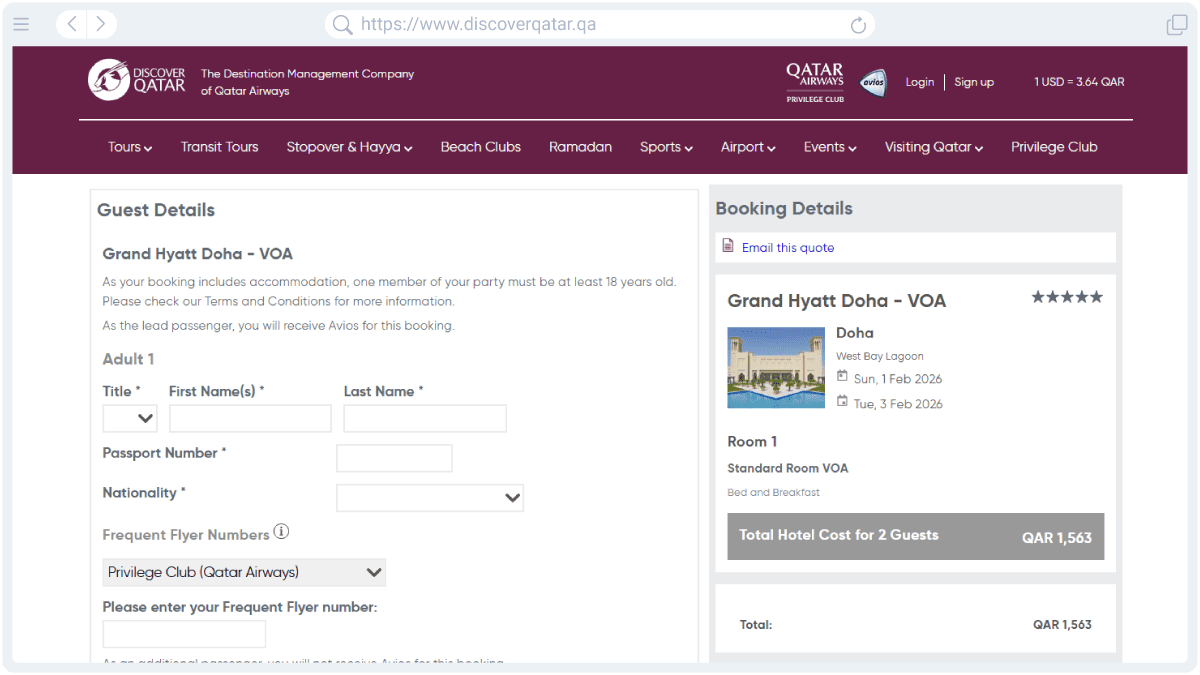 Discover Qatar Hotel Booking Step 3