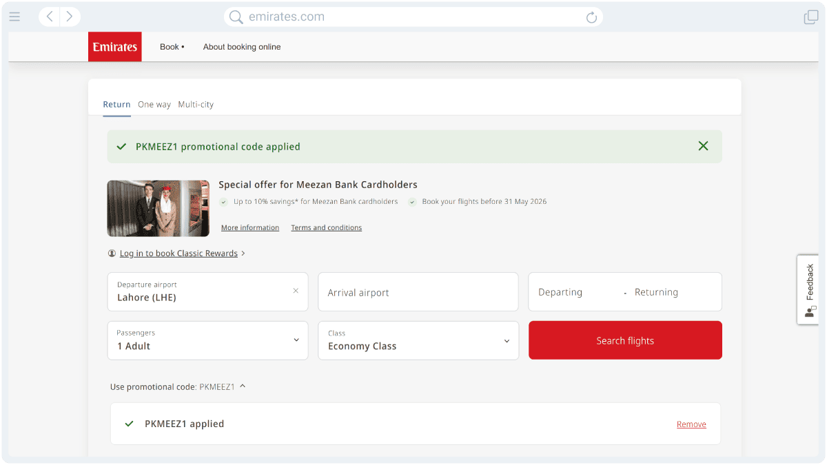 How to book Emirates flight with promo code