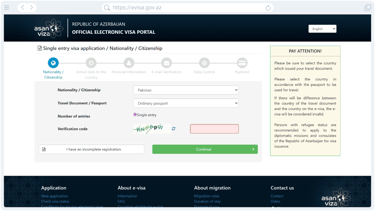 Azerbaijan Visa Step 1
