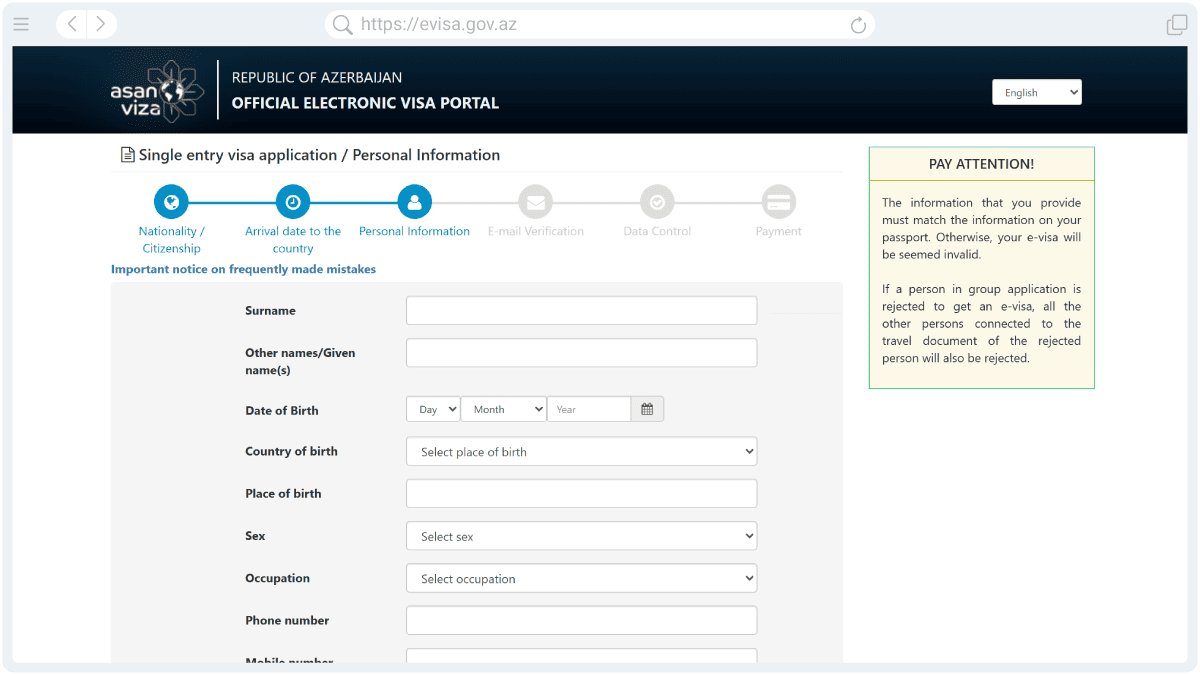 Azerbaijan Visa Step 3