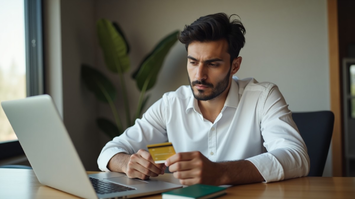 Traveler booking flight ticket on laptop
